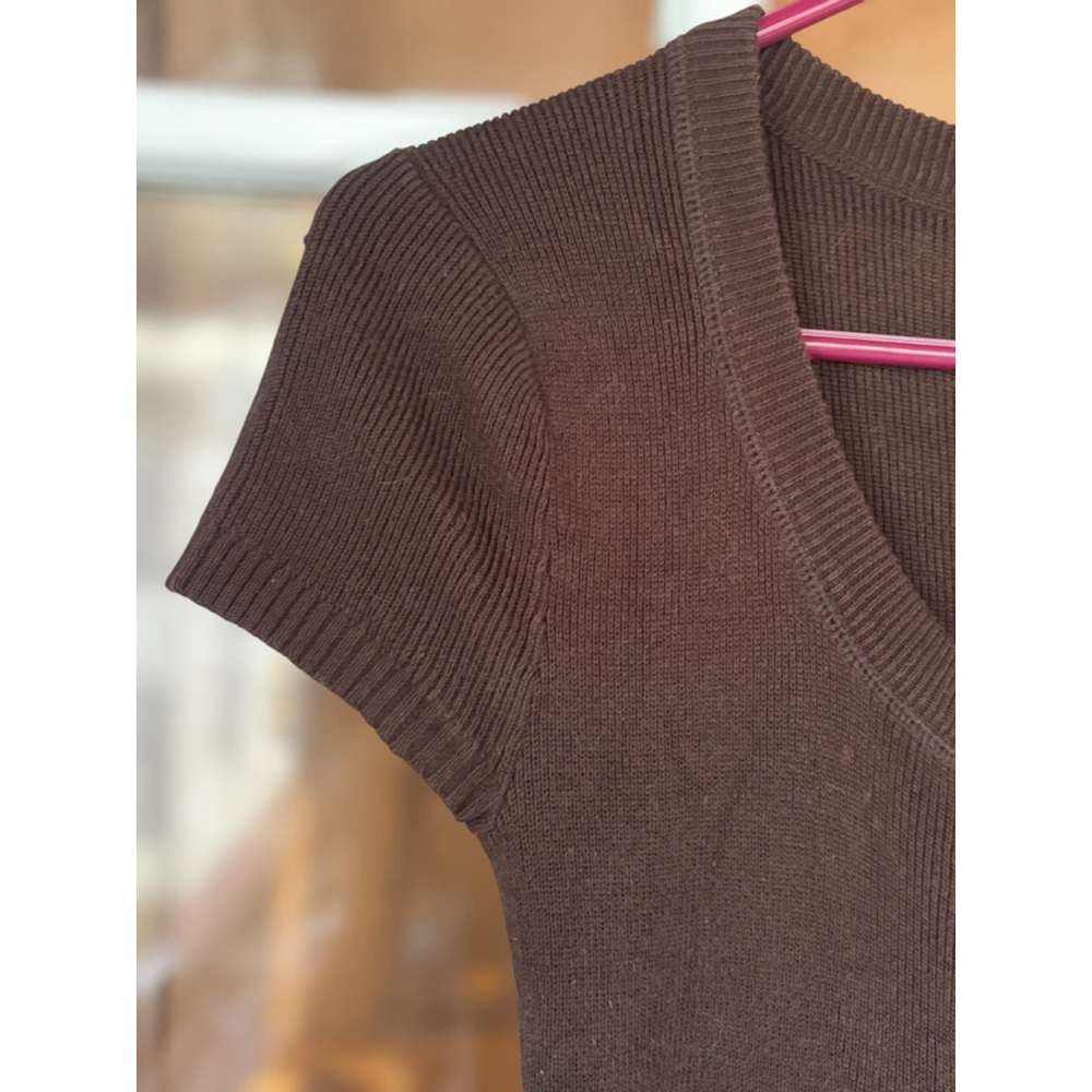 Sonoma Women's Small Brown Tight Knit Short Sleeved Half Button Y2K Cardigan - Picture 4 of 10